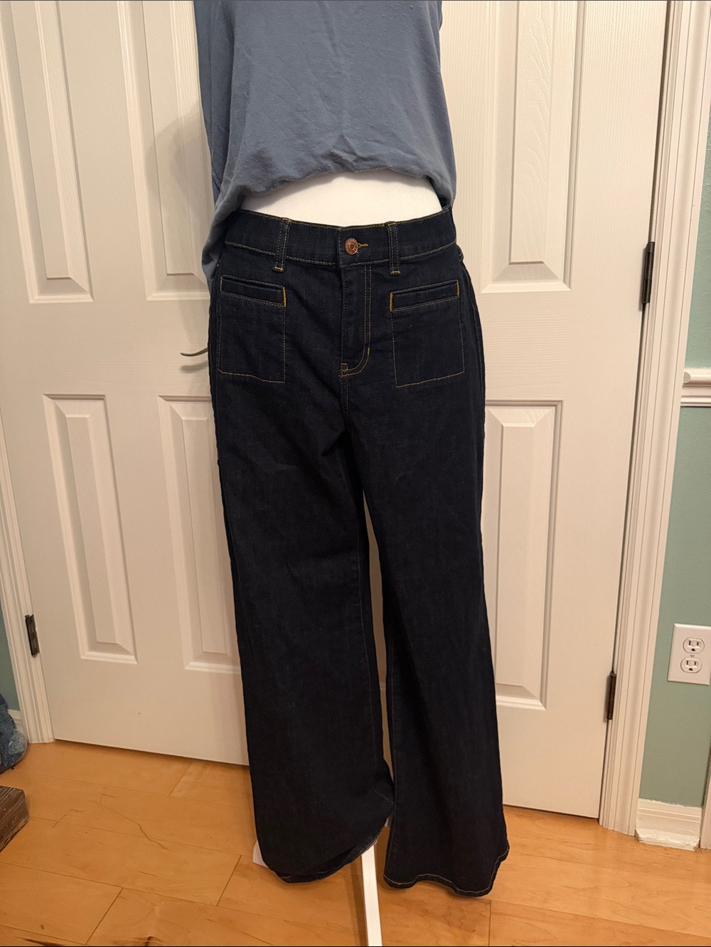CAbi Venice Indigo Wide-Leg Jeans with Front Patch Pockets